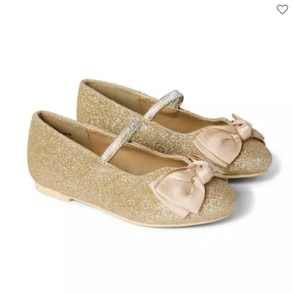 Janie and Jack Other - Janie and Jack Gold Sparkle Bow Ballet Flat Shoe Little Girls Toddler 7 Fancy